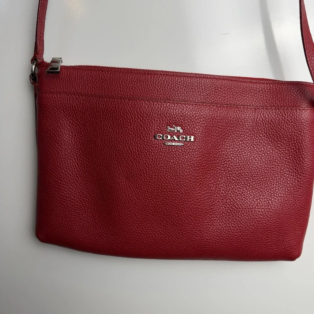 Coach Crossbody Bag Womens Small Red Pebbled Leather Zip Top Purse F54857